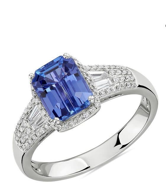 Example of December Birthstones: Emerald Cut Tanzanite Ring Blue NIle
