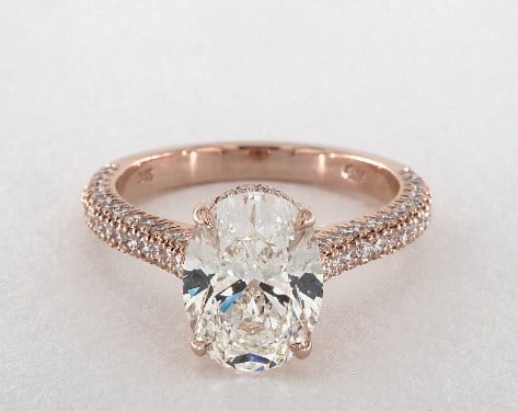 five-carat diamond guide - 3 ct oval diamond in unique rose gold pave engagement ring